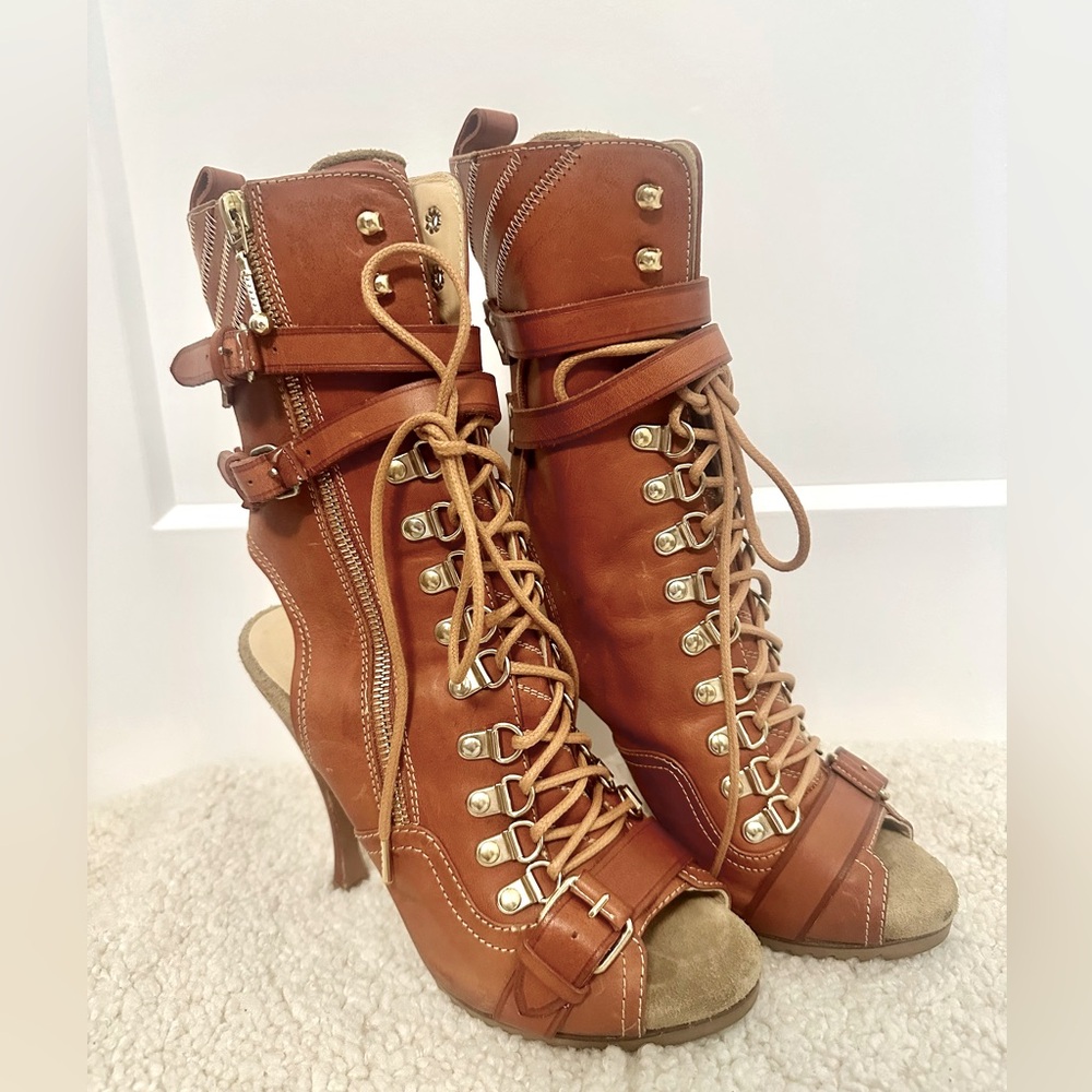 Vintage Balenciaga Lace-Up Peep Toe Boot 37.5